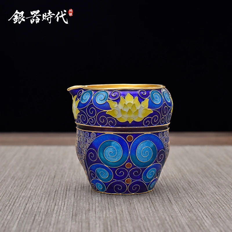 

Silver age sterling silver 999 tea cloisonne bluing process kung fu tea set gift set fair silver cup