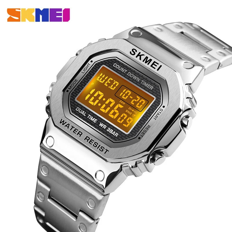 New SKMEI 1456 Outdoor Sport Chronograph Countdown Digital Watch For Men Top Brand Steel Digital Men Watches Reloj hombre