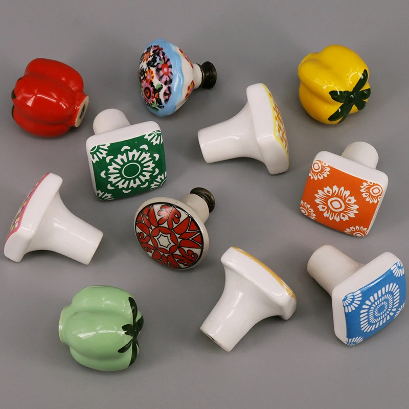 1x Lovely Ceramic Knobs Colorful Drawer Wardrobe Kitchen Cupboard Door Handle With Screw