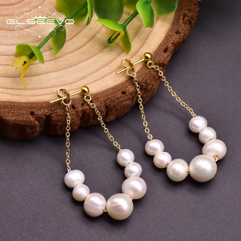 

GLSEEVO Original Designer Fresh Water White Pearl Round Drop Earrings For Women Anniversary Gifts Trendy Jewellery GE0959