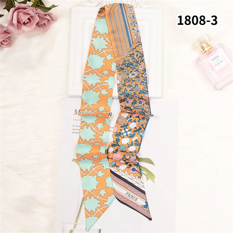 Bag Scarf New Floral Print Women Silk Scarf Skinny Bag Ribbon Female Headband Fashion Head Scarf Long Scarves & Wraps