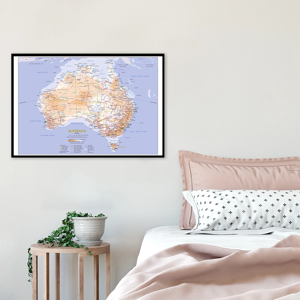 Imagem -04 - Mapa do Terreno e Trânsito da Austrália Arte da Parede Cartaz de Pintura em Tela Decoração de Casa Material Escolar Infantil 84*59cm