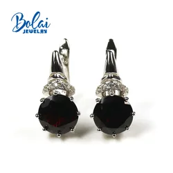 natural 4ct up black Garnet simple clasp earrings 925 sterling silver fine gemstone earring elegant nice design for girl bolai