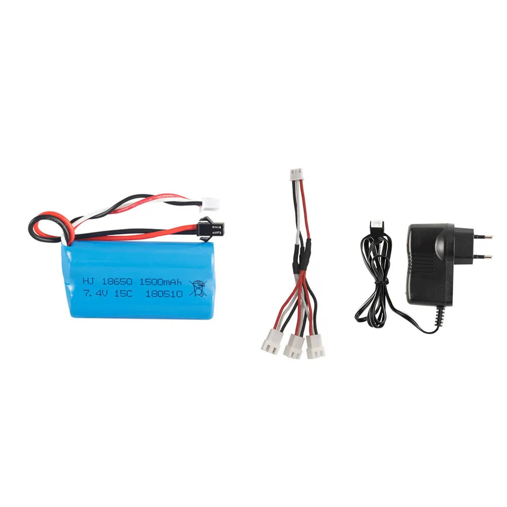 Bateria de 7.4v 1500mah lipo para veículos, conjunto de bateria e carregador para brinquedos rc, barcos e tanques de drone 18650