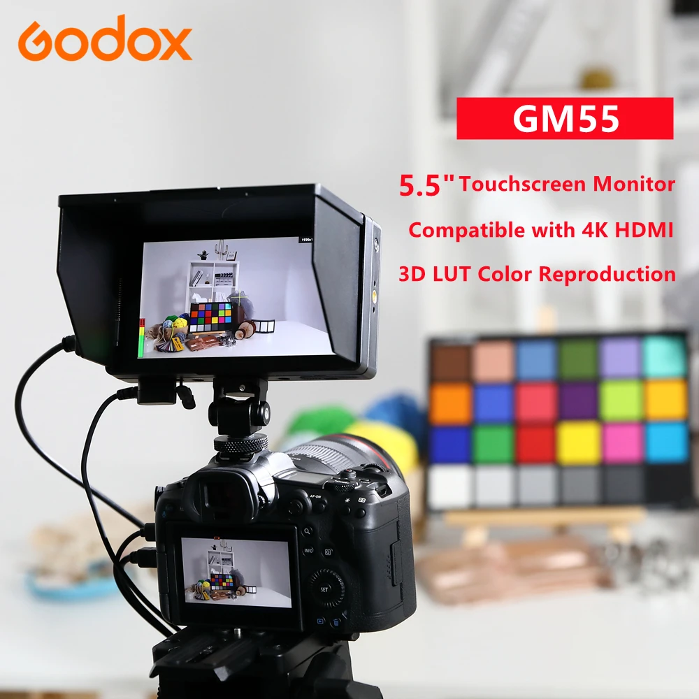 

Godox GM55 4K Monitor 5.5 Inch on Camera DSLR 3D LUT IPS Touchscreen FHD 1920x1080 Video Field Monitor Compatible with 4K HDMI