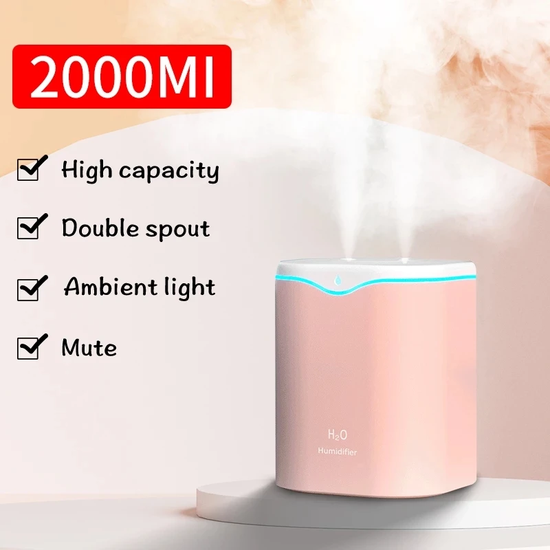 2l umidificador de ar óleo essencial usb aroma difusor com coloful led lâmpada ultra-sônica umidificadores casa dupla bico pulverizador