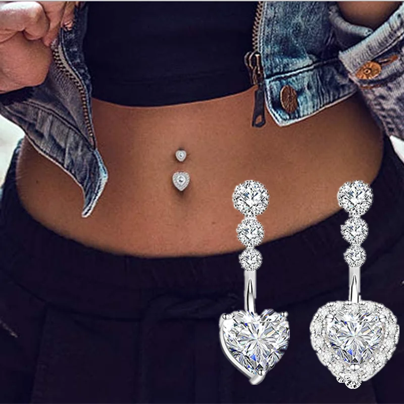 1PCS Crystal Belly Button Rings Surgical Steel Heart Navel Piercing Sexy Flower Belly Rings Body Piercing Ombligo Navel Rings