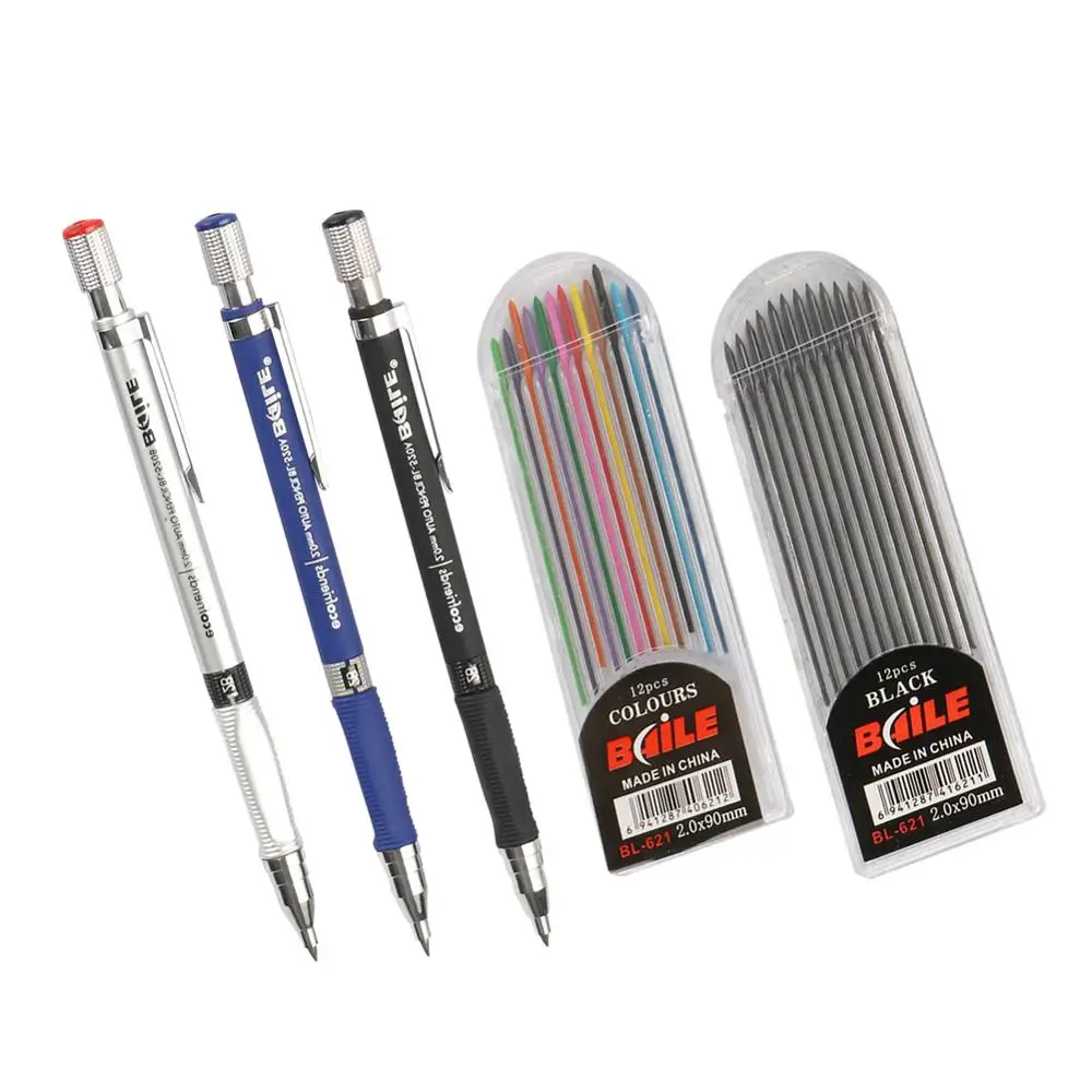 Lápiz automático con punta de escritura, lapicero mecánico de 2,0mm, recargas de colores, material de papelería para la escuela y la Oficina