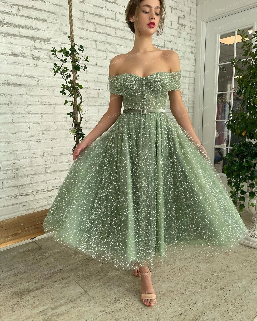 Off Shoulder Midi Dress A-line Party Dress Bridesmaid Dresses Elegant Dresses For Women For Party Green Dresses For Women