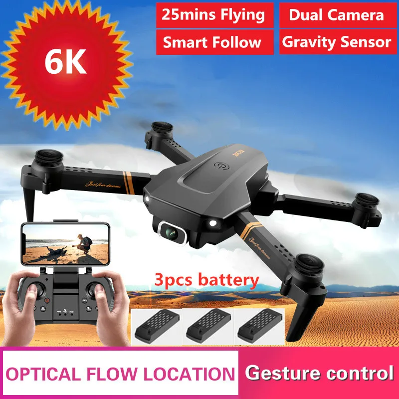 Mini Foldable 6K Dual Camera WIFI FPV RC Drone Trajectory flight 3D Flips gesture photo RC Quadcopter 25mins Flying Time toy