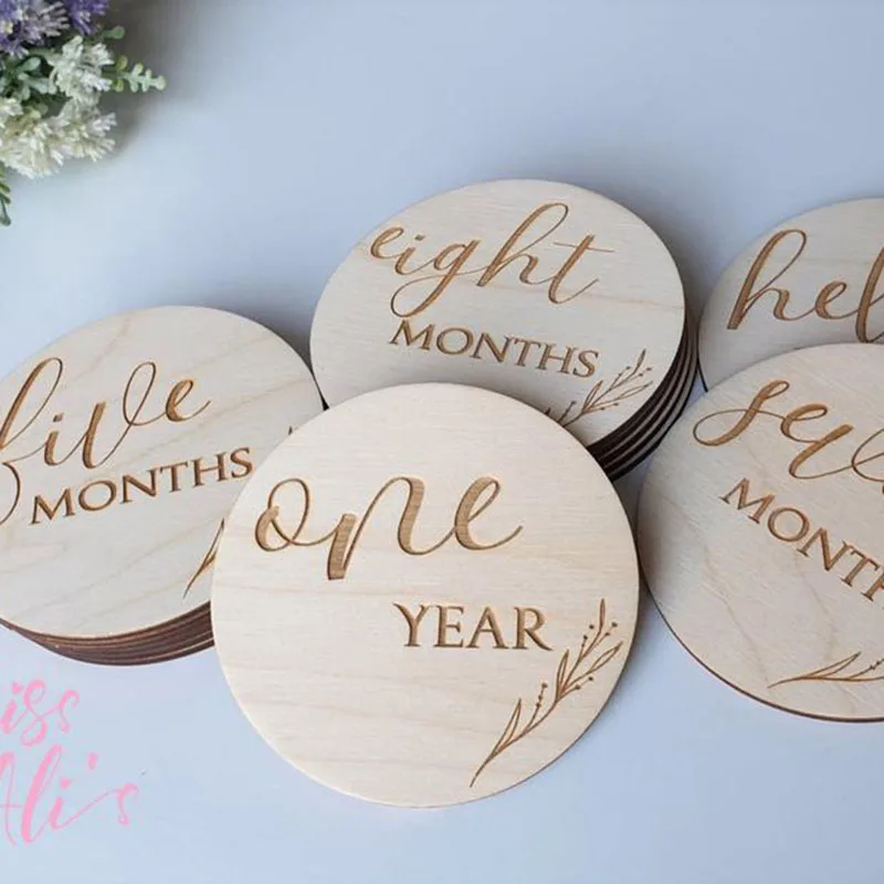 13pcs Baby Milestone Cards New Baby Gift Wooden Baby Discs Botanical Birth Announcement Baby Milestone Photo Nursery