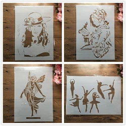 4Pcs A4 29cm Western Lady Ballet Girl DIY Layering Stencils Wall Painting Scrapbook Coloring Embossing Album Decorative Template