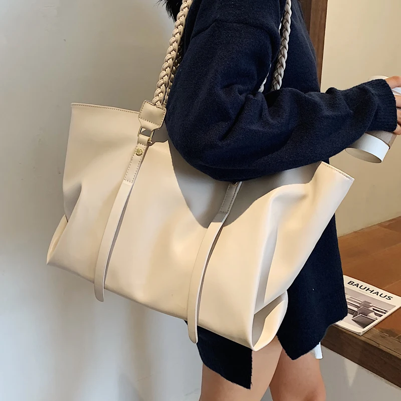 Soft Big Tote Bags For Women Large Capacity A4 Work Female Braiding Shoulder Bags High Quality PU Leather Ladies Handbags bolsas