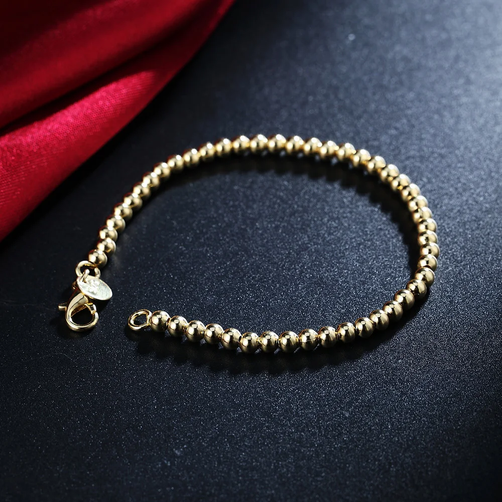 100% 925 solidna prawdziwe srebro moda 4mm koraliki Ball Chain Bracelet 20cm dla nastoletnie dziewczyny Lady prezent kobiety Fine Jewelry — zdjęcie 5