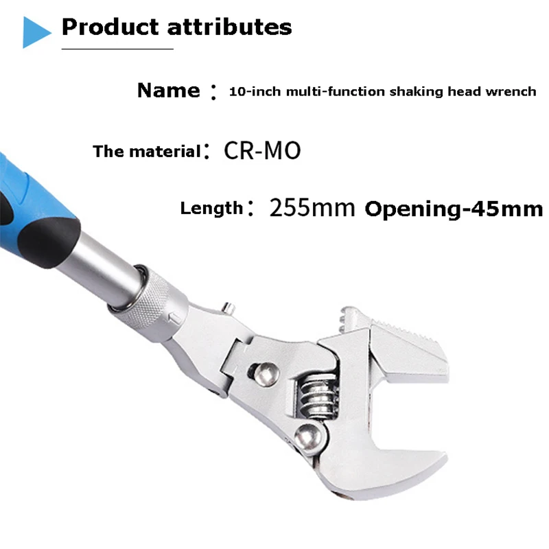 5 In 1 Adjustable Wrench 10 Inch Torque Wrench Can Rotate and Fold 180 Degrees Ratchet Wrench Household Universal Wrench Tool