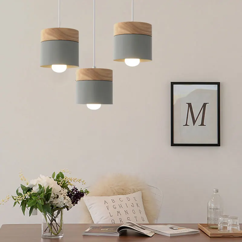 Best selling Nordic minimalist LED E27 chandelier modern macarons chandelier home decoration wrought iron wood decorative light