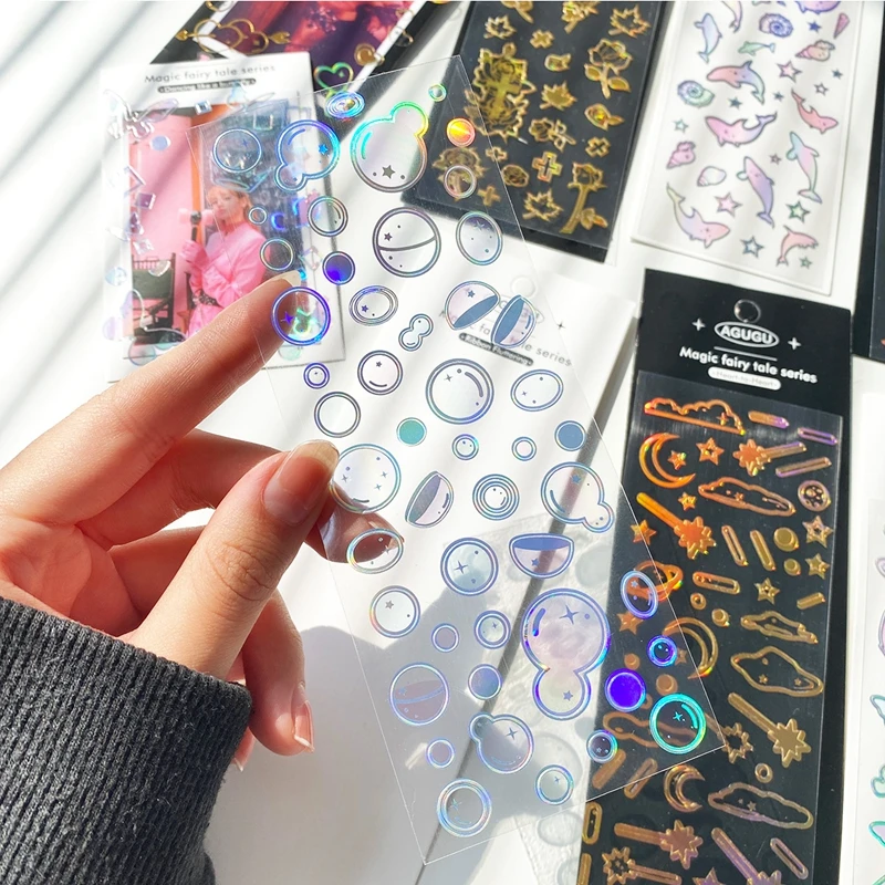 

Милые бронзовые серебряные Стикеры с пузырьками и Китом, эстетичные декоративные Стикеры для скрапбукинга, школьные принадлежности, дневник, наклейки s