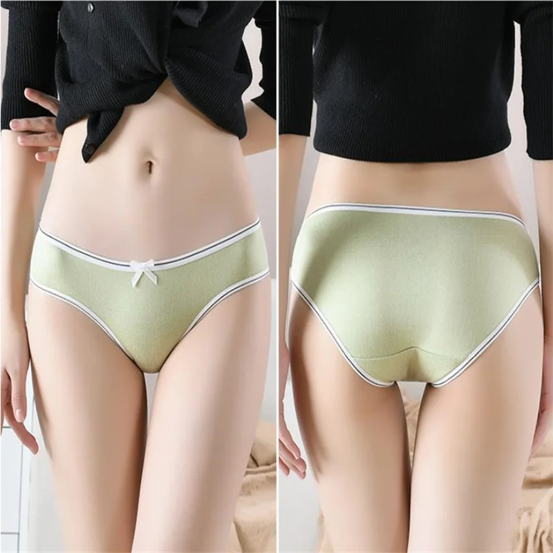 

Women Pure Color Low Waist Briefs Ladies Underwear Sexy Cotton Panties Female Panty Lingerie Hot Sale Kawaii Bow Underpants