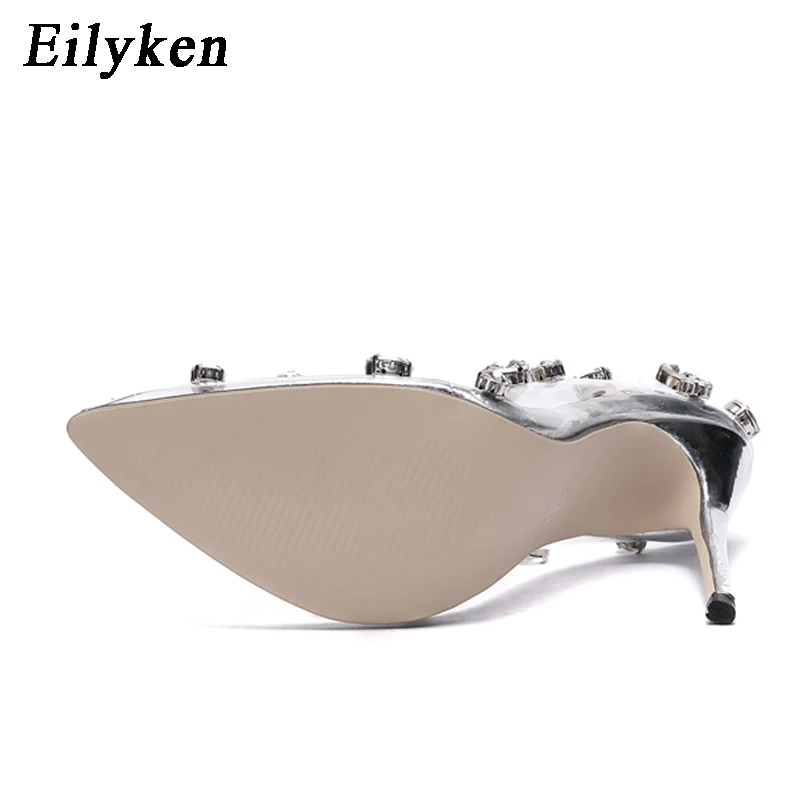 Eilyken Design Rivet Crystal Pumps Wedding Women High Heels PVC Transparent Sexy Night Club Femme Stripper Shoes