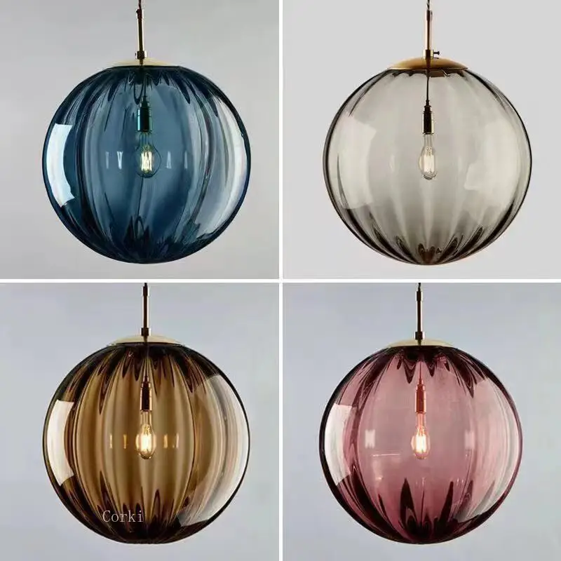 Modern Led Pendant Lamp Nordic 4 Colors Round Glass Hanging Lights Luminaires Bedroom Living Room Home Decor Lighting Fixtures