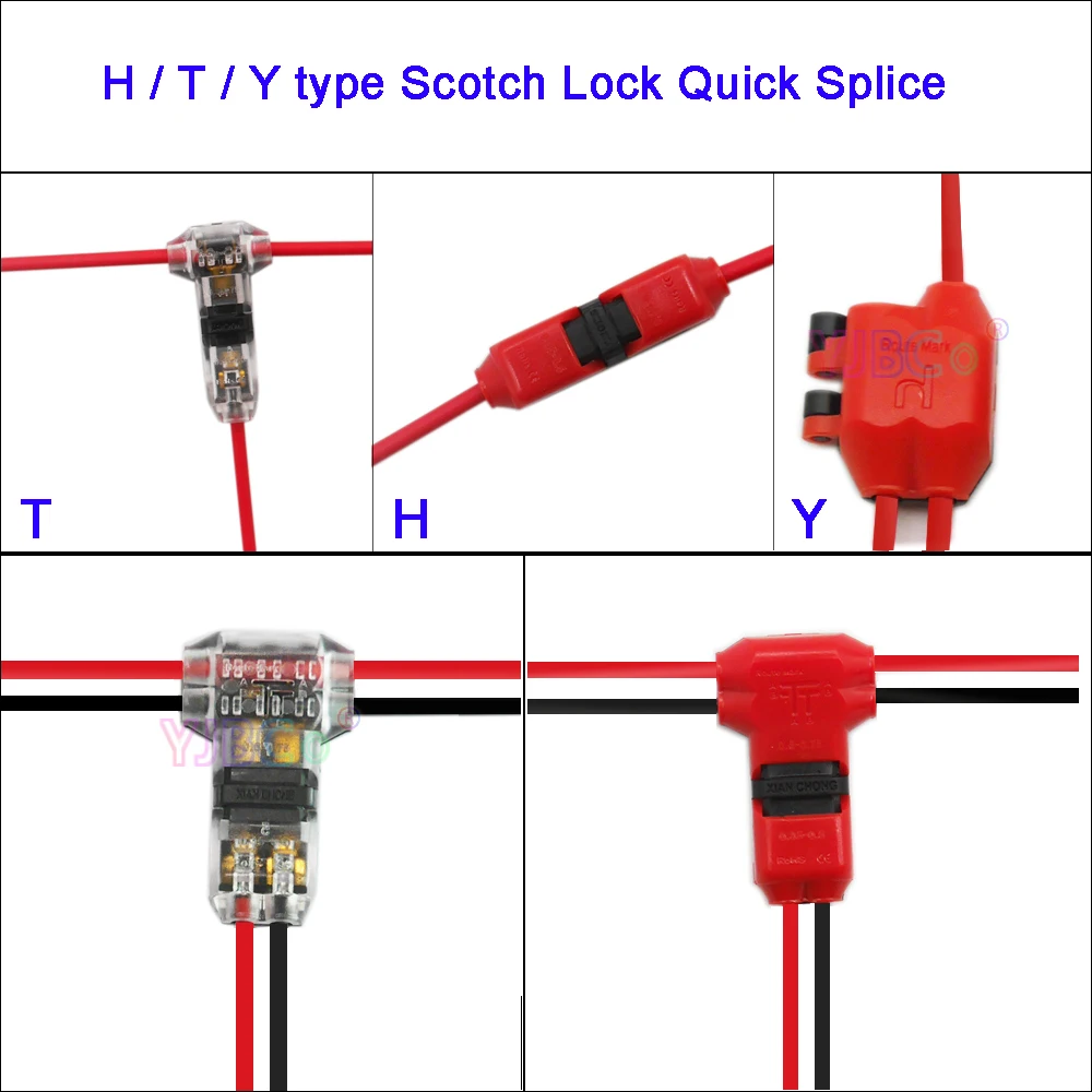 5PCS 1pin/2pin Scotch Lock Quick Splice  H/T/Y type 24-20AWG Cable Wire Connectors for Terminals Crimp Electrical Car Audio