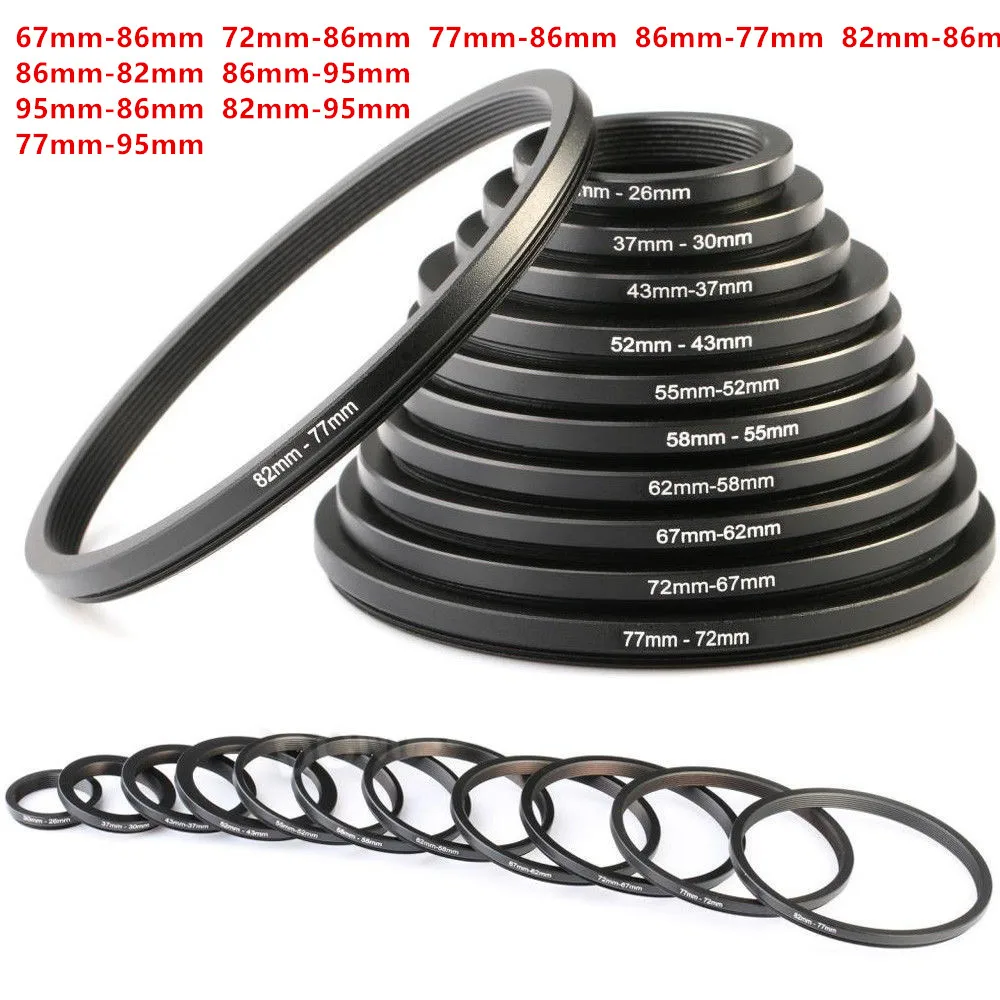 10pcs 67-86 72-86 77-86 86-77 82-86 86-82 86-95 95-86 82-95 77-95mm Metal Step Up Rings Step down Rings Lens Adapter Filter Set