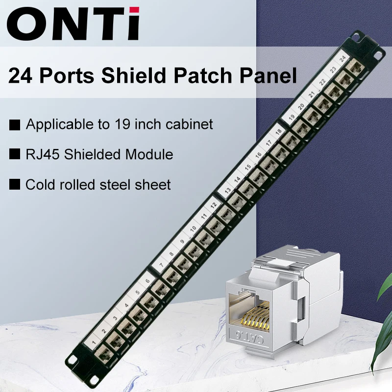 ONTi-24 포트 1U RJ45 차폐 모듈 패치 패널, 19 \