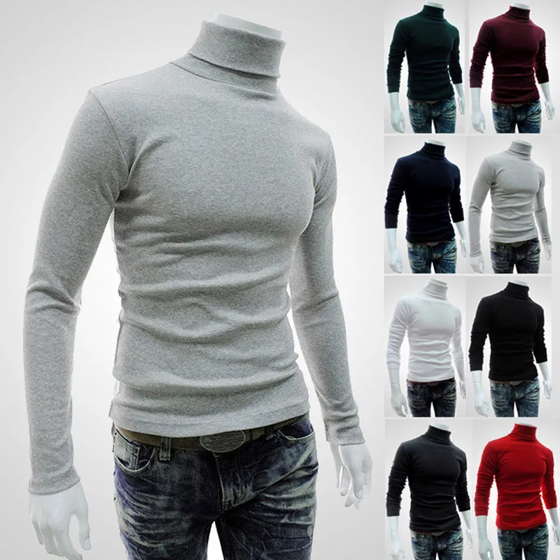 Autumn Winter Men\'s Sweater Mens Turtleneck Solid Color Pullovers Men Clothing Slim Fit Male Knitted Sweaters pull homme MY277