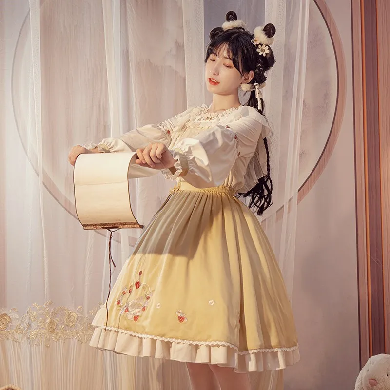 Phong Cách Trung Hoa Thêu Dễ Thương Lolita Cao Cấp Hanfu Retro Ngọt Mềm Bé Gái Lolita Victoria Đáng Cô Gái Loli Cos Lolita Kimono