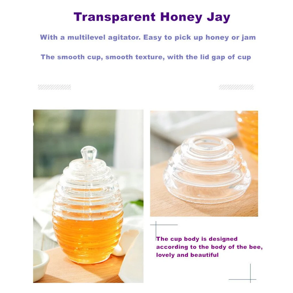 Brand New Honey Container Acrylic Honey Jar Transparent 8oz Fruit Jam Storage Dispenser with Dipper