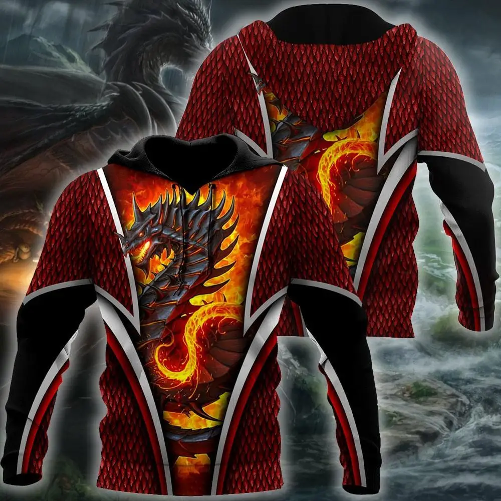 Sudadera 3D Unisex con capucha – Dragón de fuego estampado - imagen 4