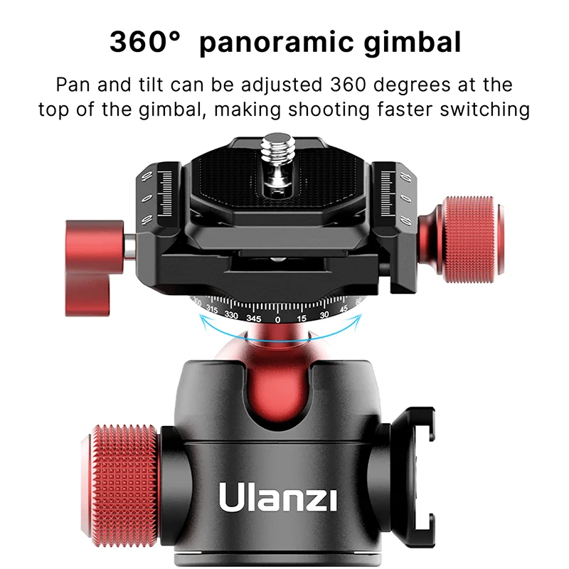 Ulanzi U-70 메탈 미니 볼 헤드 팬 콜드 슈 더블 파노라마 삼각대 헤드, DSLR 카메라 브이로그 삼각대 브래킷 사진