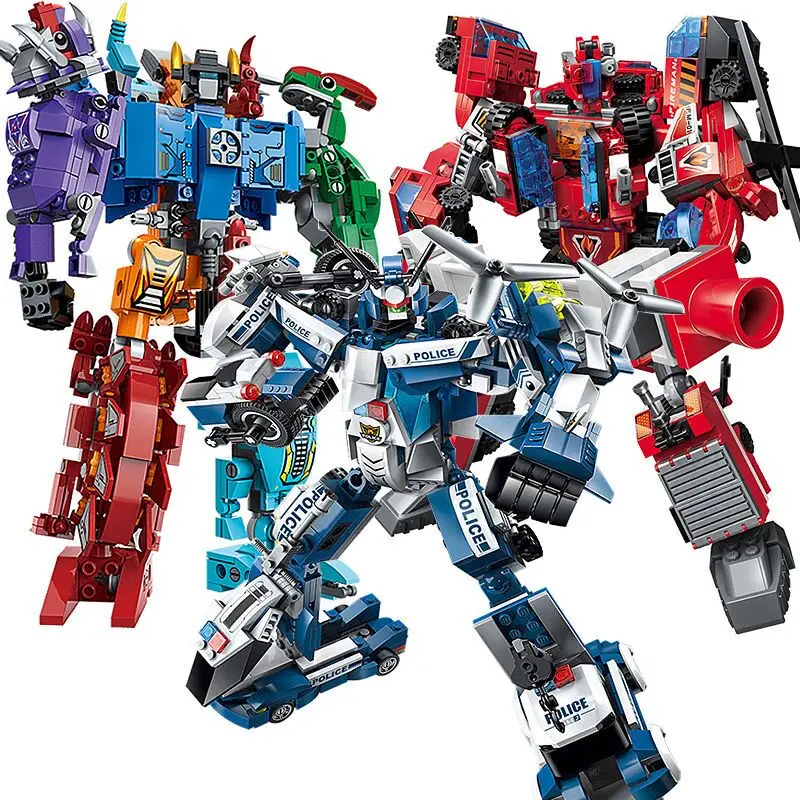 6in1 Transformation Robot Building Block City Engineering Excavator car truck constructor Bricks toy For Children dinosaur gifts