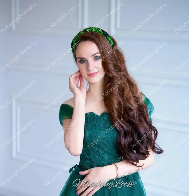 Dark Green Tulle Mom And Kid Dresses Long Length Cap   Sleeves Lace Custom Made Mother And Daughter Photo   Shoot Gown