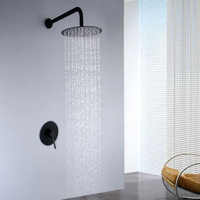 Wall Mounted Shower Faucet Sets 10 inch Brass Rain Shower Head Single Lever Shower Mixer Taps Concealed Install Shower