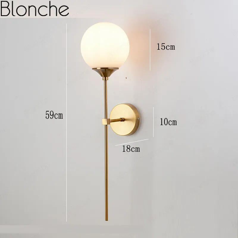 Modern Nordic Glass Wall Lamp Gold Metal Wall Sconce Bedroom Bedside Light Fixtures Bathroom Mirror Light Industrial Decor E14