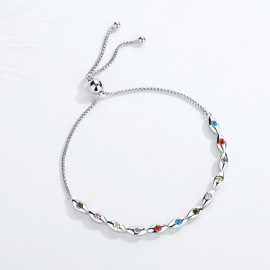 KALETINE Lucky Evil Eye Bracelet 925 Sterling Silver Bracelets for Women Rainbow Colorful CZ Turkey Adjustable Men Jewelry 2019