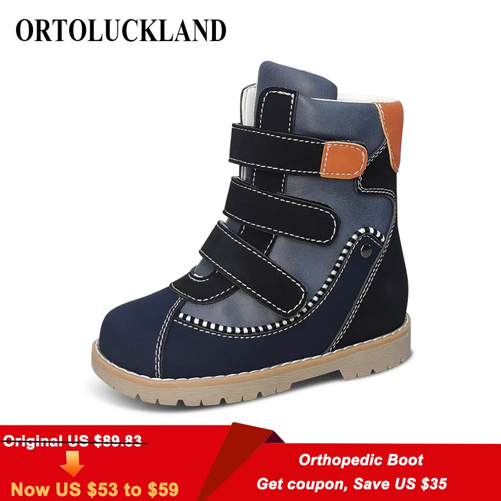 Ortoluckland Trẻ Em Bé Trai Giày Mới Bò Giày Da Trẻ Em Bộ Lông Mùa Đông Hiệp Sĩ Boot Nữ Chỉnh Hình Tuyết Mũi Tròn Giày