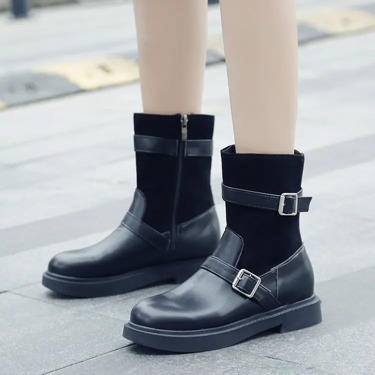 Women Ankle 0 Boots Autumn Female Casual Shoes Woman Flat Fashion Platform Round Toe Buckle Strap Solid Comfortable 2019