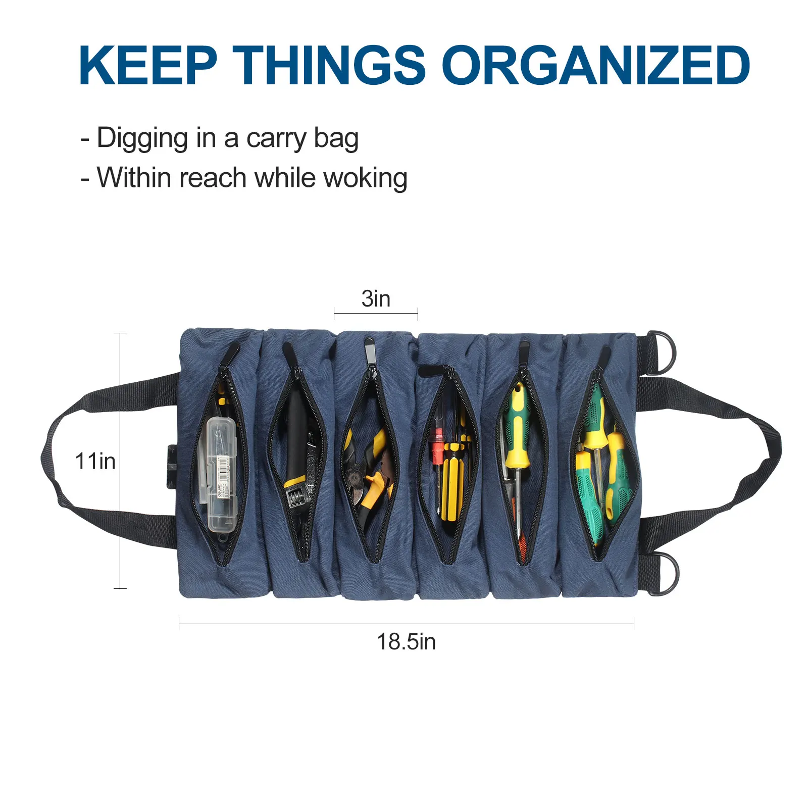 WESSLECO Canvas Roll Up Bag With Handle Multi-Purpose Pouch Storage Organizer Portable Electrician Tool Bag