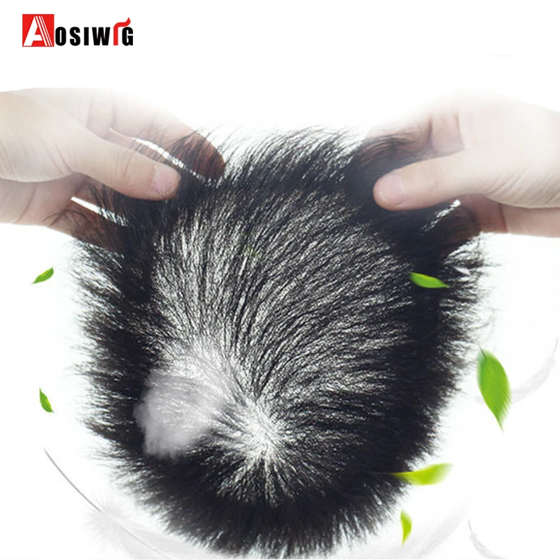 AOSI Short Male\'s Wig Straight Hair Men Toupee Hairpiece Replacement Synthetic Straight Hair Natural Black Topper Wig