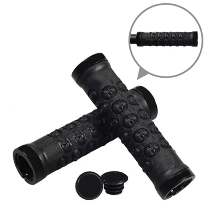 1pair Bicycle Grips Skull Design TPR Rubber Bike Handlebar Grips Lock-On MTB Road Cycling Bike Soft Handle Bar End Cover BC0214