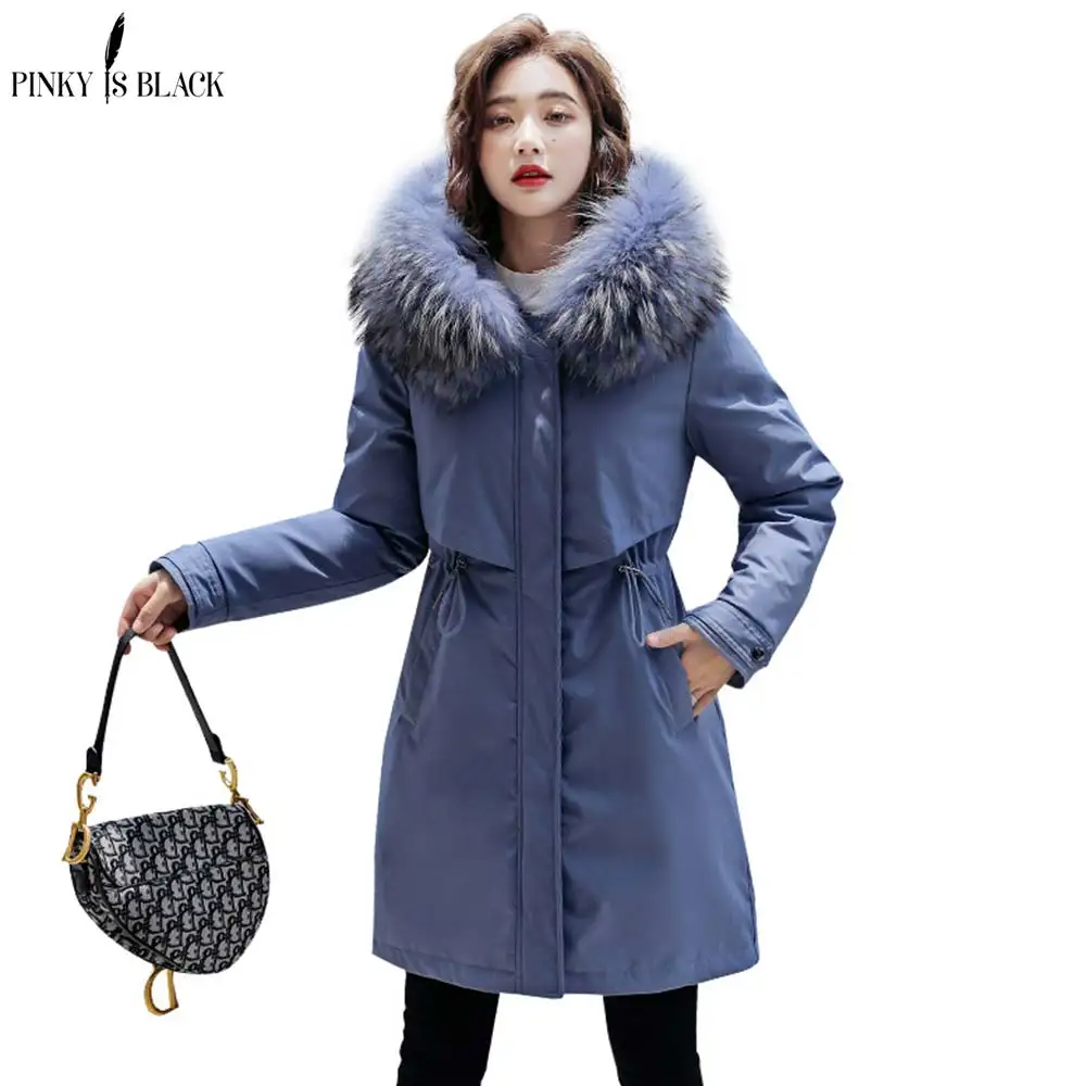 PinkyIsBlack 2022 New Warm Fur Lining Long Parka Winter Jacket Women Clothing Medium Long 6XL Hooded Winter Coat Women