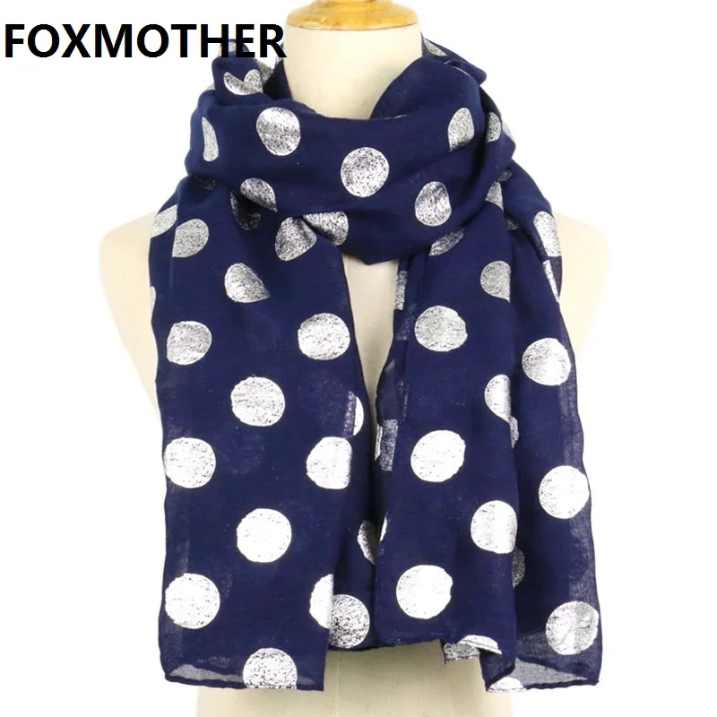 FOXMOTHER Fashion Navy Pink Dot Print Scarf For Women Foil Glitter Scarf Wrap shawl Autumn Winter Female hijab