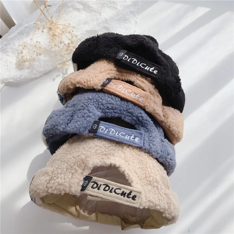 Japanese-Style Pure Color Children Label Pompom Melon Cap Chinese Landlord Hat Fashion Kids Beanie Baby Plush Flannel Warm Hat