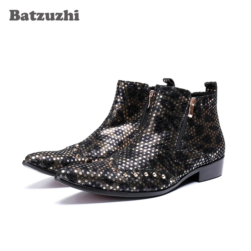 

2018 New Western Men Boots Pointed Toe Leather Boots Men Rock Cowboy Rivets Handsome Boots Botas Hombre Party Dress Botas, US12