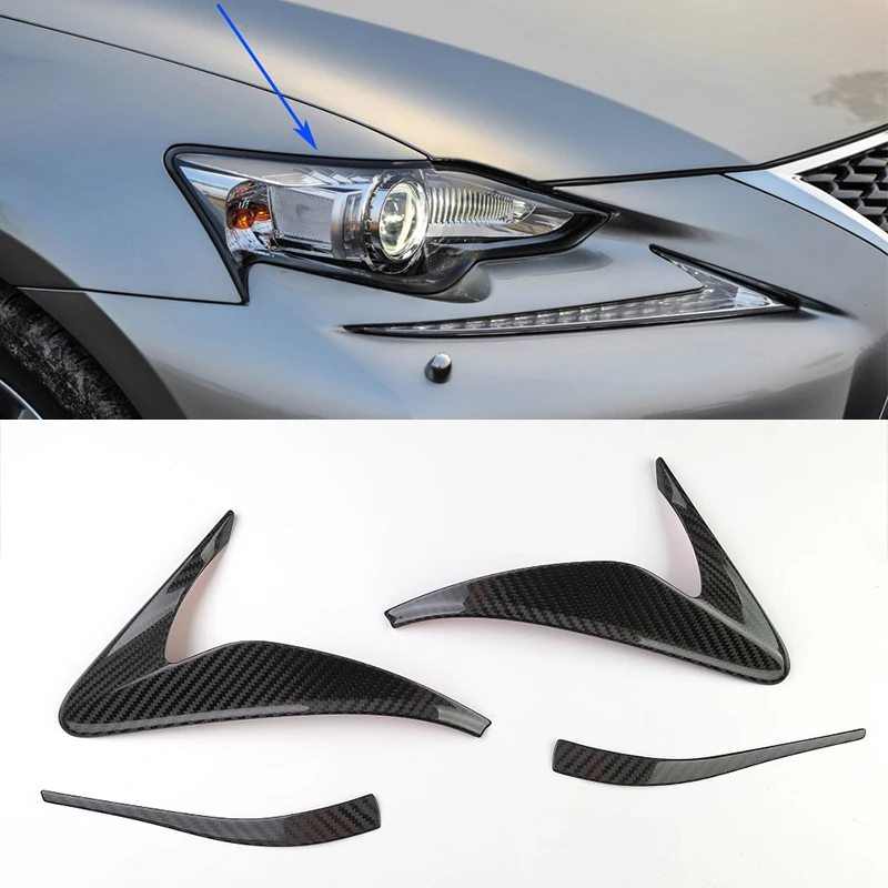 4pcs Real Carbon Fiber Front Head Lights Lamp Eyelid Eyebrow Decoration Frame Cover Trim For Lexus IS 200 300 250 200t F Sport