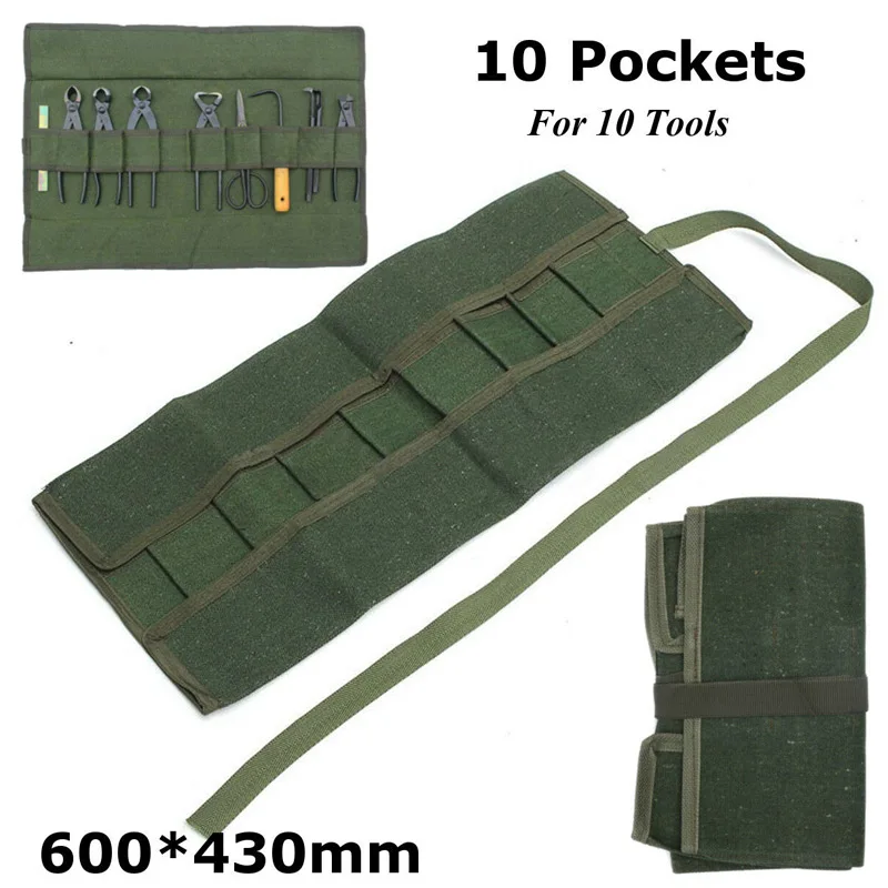 Army Green Bonsai Storage Package Roll Bag Garden Repair Tool Pliers Scissors Canvas Tools Storage Bags 60x43cm