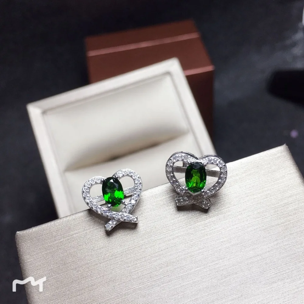 

Natural Gemstone Chrome Diopside and Diamonds Solid Stud Earrings For Mother's Gift