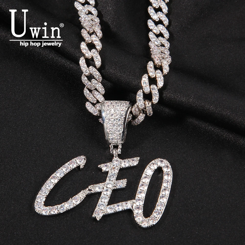 Uwin big size brush letters Customized Name Pendent Necklaces Full Iced Out For Men HipHop Jewelry Gift